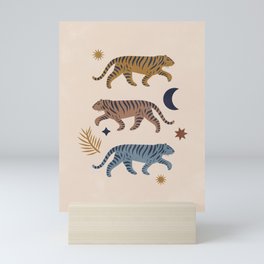 Celestial Tigers with Moon and Stars Mini Art Print