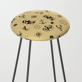 Beige And Black Silhouettes Of Vintage Nautical Pattern Counter Stool