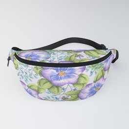 Watercolor violet lavender green pansy floral Fanny Pack