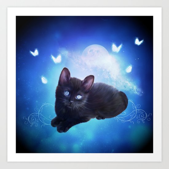 Cute little black kitten Art Print