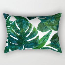Tropical Nature Monstera Watercolor Painting, Botanical Jungle Dark Palm Illustration Rectangular Pillow