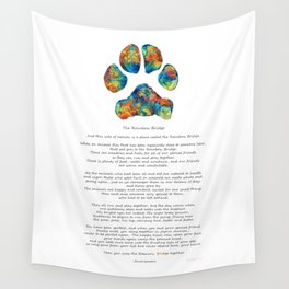 Rainbow Bridge Poem With Colorful Paw Print by Sharon Cummings Wall Tapestry