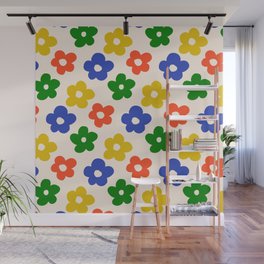 Retro Pattern Primary Rainbow Flowers #pattern #floral #vintage Wall Mural