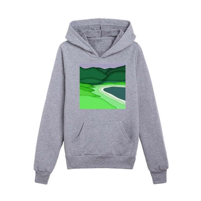 Beach Mountains Green Kids Pullover Hoodie