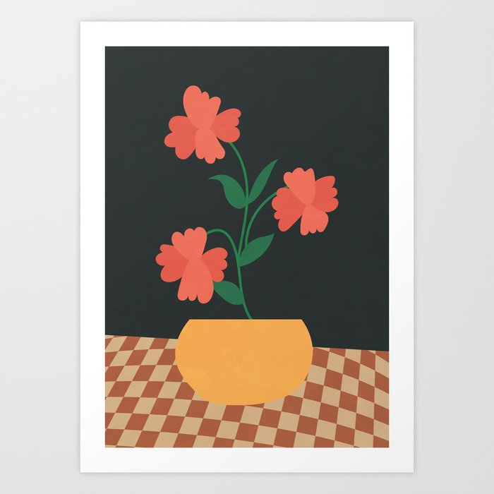 Flower Checkerboard Print on the Table Art Print