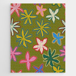 Tropical Retro Groove Psychedelic Flowers Jigsaw Puzzle