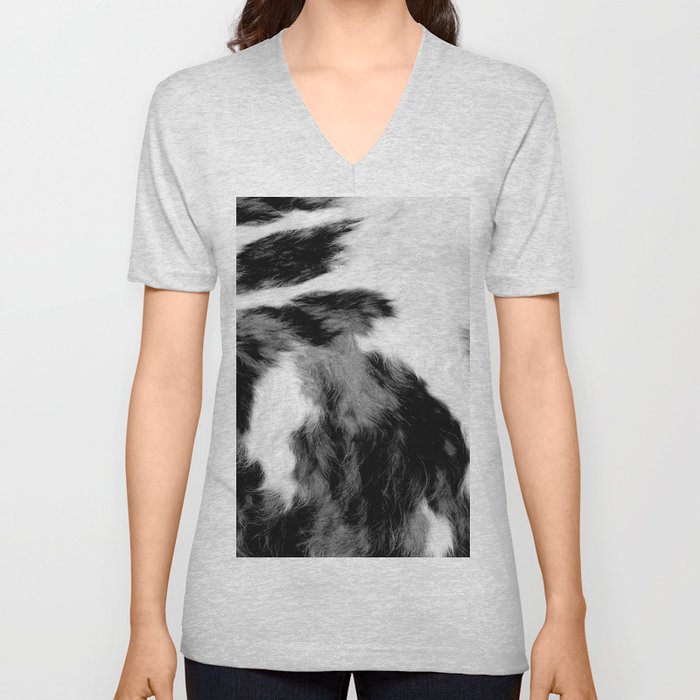 Black and White Southwest Primitive Animal Print V Neck T Shirt