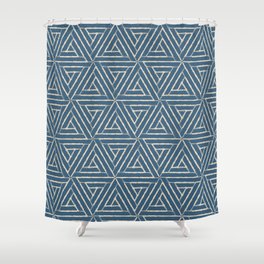 Beige & Blue Aztec Tribal Triangle Pattern Pairs To 2020 Color of the Year Chinese Porcelain PPG1160 Shower Curtain
