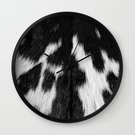 Faux Cowhide, Black and White Wild Ranch Animal Hide Print Wall Clock