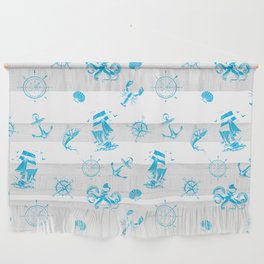 Turquoise Silhouettes Of Vintage Nautical Pattern Wall Hanging