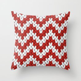 Red Christmas knitted chevron, large scale Throw Pillow