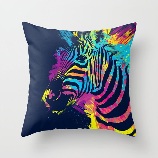 Zebra Splatters Colorful Animals Throw Pillow