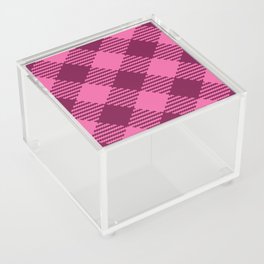 Retro Valentine's gingham check burgundy pink pattern Acrylic Box