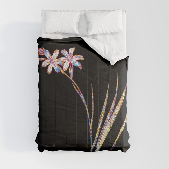 Floral Gladiolus Mosaic on Black Comforter