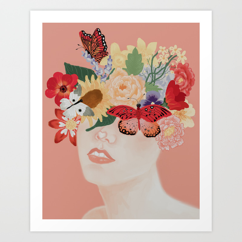 Floral Girl Butterfly Print Flower Crown Whimsical Art Print Art Print By Femininefawn Society6 Floral Girl Butterfly Print Flower Crown Whimsical Art Print Art Print By Femininefawn Society6