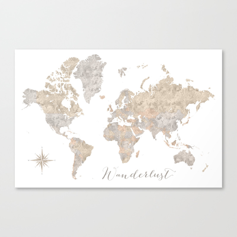Wanderlust Watercolor World Map With Compass Rose Canvas Print By Blursbyaishop Society6 This page features a number of images of compass roses that can be included in your own map. wanderlust watercolor world map with compass rose canvas print by blursbyaishop
