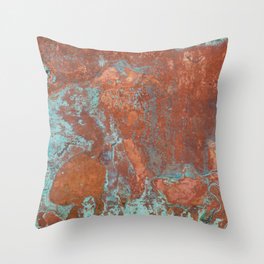 Tarnished Metal Copper Aqua Texture - Natural Marbling Industrial Art  Throw Pillow