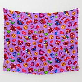 Pattern for valentines day on a purple background Wall Tapestry