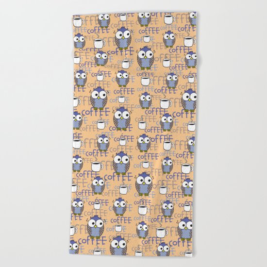 Owl orange pattern Beach Towel