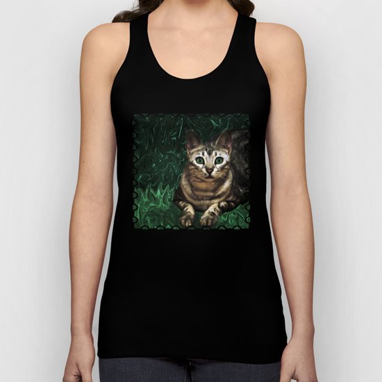 Green Grass Cat Eyes of a Marble Lepre-cat Unisex Tank Top