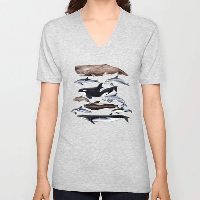 Atlantic whales, dolphins and orca V Neck T Shirt