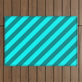 [ Thumbnail: Aqua & Dark Cyan Colored Stripes Pattern Outdoor Rug ]