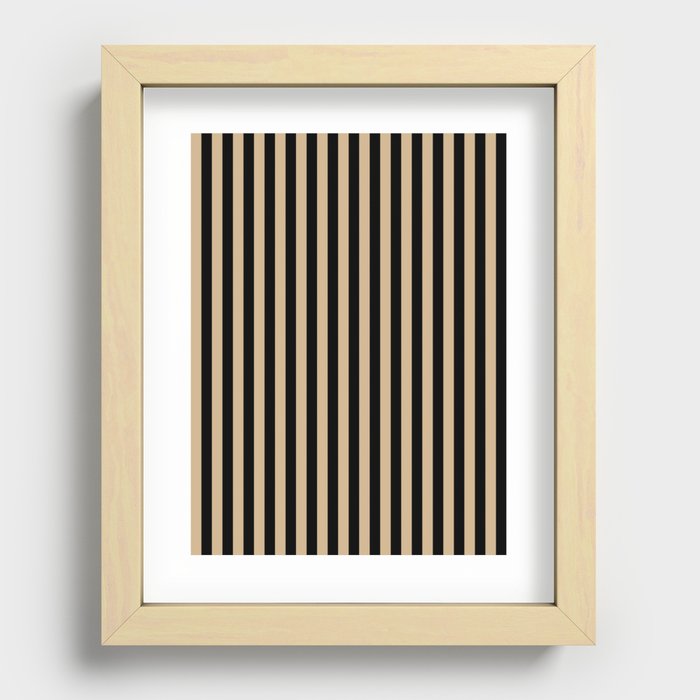 Tan Brown and Black Vertical Stripes Recessed Framed Print