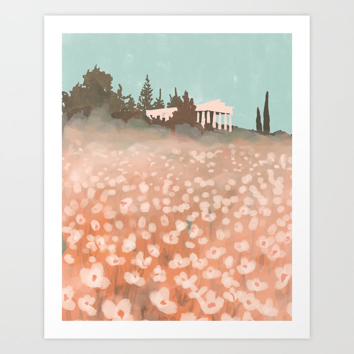 Field Of Wildflowers In Athens, Greece Art Print by Melissa Lakey - X-Small