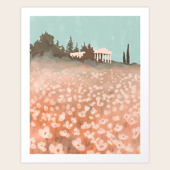 Field Of Wildflowers In Athens, Greece Art Print by Melissa Lakey - X-Small