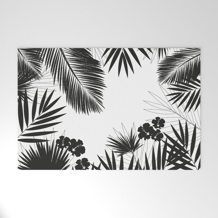 Black & White Palms Welcome Mat