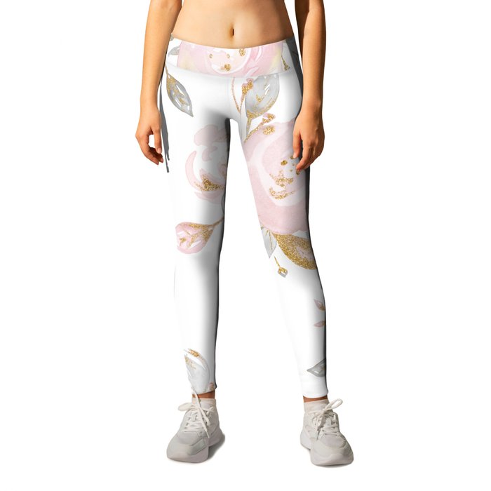 Roses Gold Glitter Pink by Nature Magick Leggings