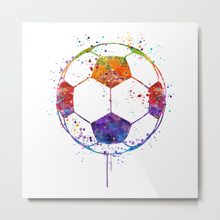Soccer Ball Watercolor Sports Art Metal Print