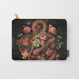 Snake and Flowers on Black Carry-All Pouch | Botanicalart, Romanticart, Vintagedrawings, Serpentine, Darkart, Snakesdrawings, Roses, Snakeart, Black, Snakeflowers 
