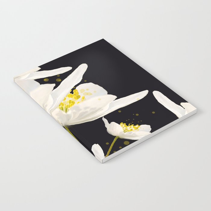 White Flowers On A Black Background #decor #society6 #buyart Notebook