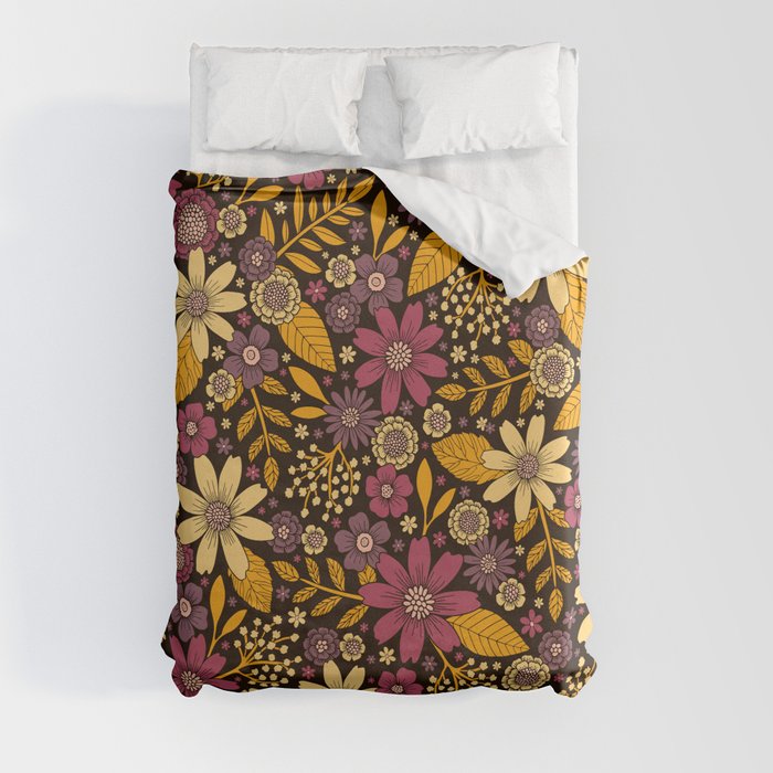 Purple, Yellow, Magenta & Gold Floral Pattern Duvet Cover