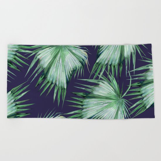 Floating Palm Leaves Blue Beach Towel