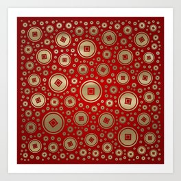 Lucky Gold Chinese coins pattern on red Art Print | Gold, Chinesecoin, Graphicdesign, Coins, Asianpattern, Chinese, Doublehappiness, Traditionalchinese, Luckycharm, China 