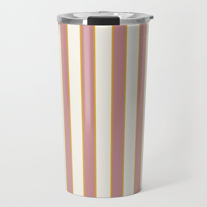 Vintage Cabana Stripe Pink Rose And Gold Stripes Retro Boho Coastal Beach Vibe Travel Mug