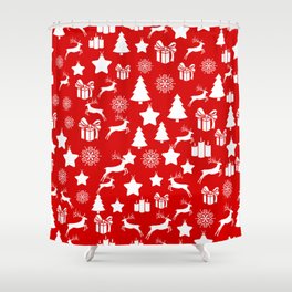 Christmas white snowflake on abstract red bakcground vintage illustration eps10. Wrapping paper.  Shower Curtain