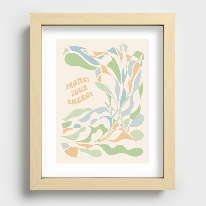 PROTECT YOUR ENERGY with Liquid retro abstract pattern in blue, green and cream Recessed Framed Print