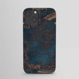 Rose gold and cobalt blue antique world map with sail ships iPhone Case