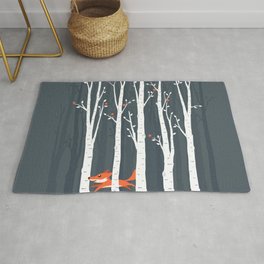 Fox running in the forest Rug