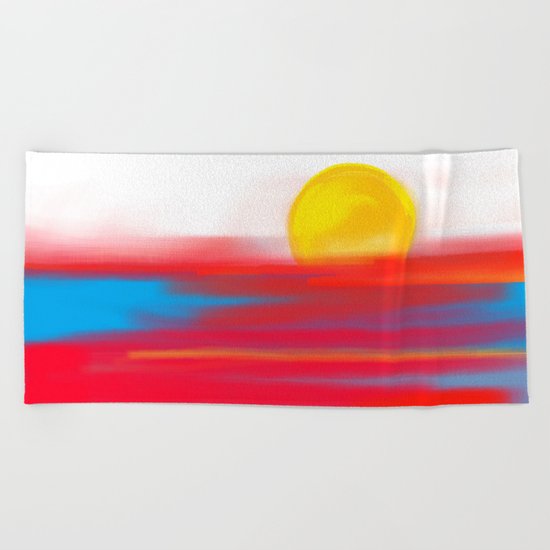 Sketchy Sun and Sea. Sunset and Sunrise Sketch Beach Towel