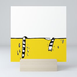 Tiger in a golden bathtub b/w illustration Mini Art Print