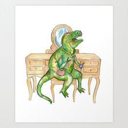 T-rex dressing up dinosaur painting  Art Print