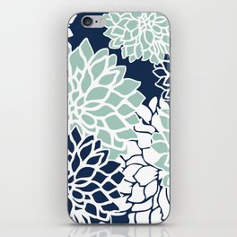 Flower Blooms, Navy Blue and Teal iPhone Skin