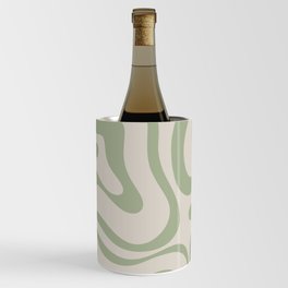 Liquid Swirl Abstract Pattern in Almond and Sage Green Wine Chiller