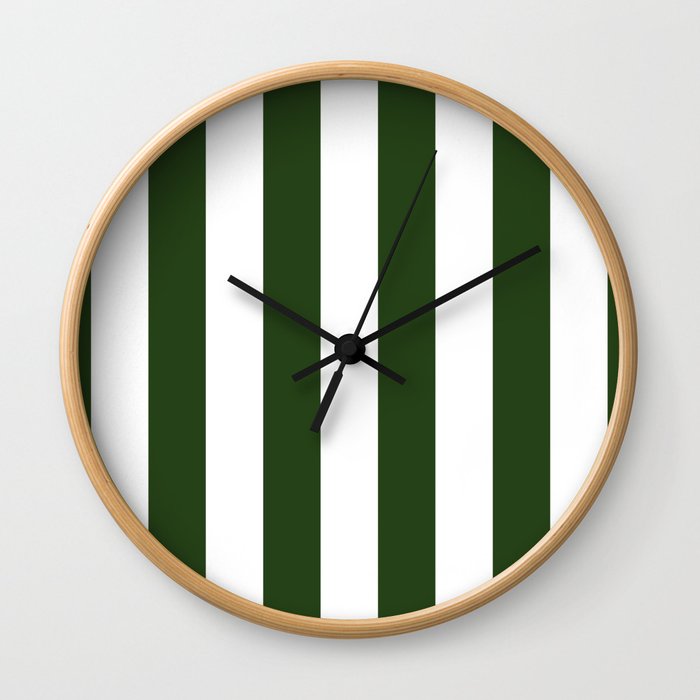 Large Dark Forest Green and White Circus Tent Stripes Wall Clock
