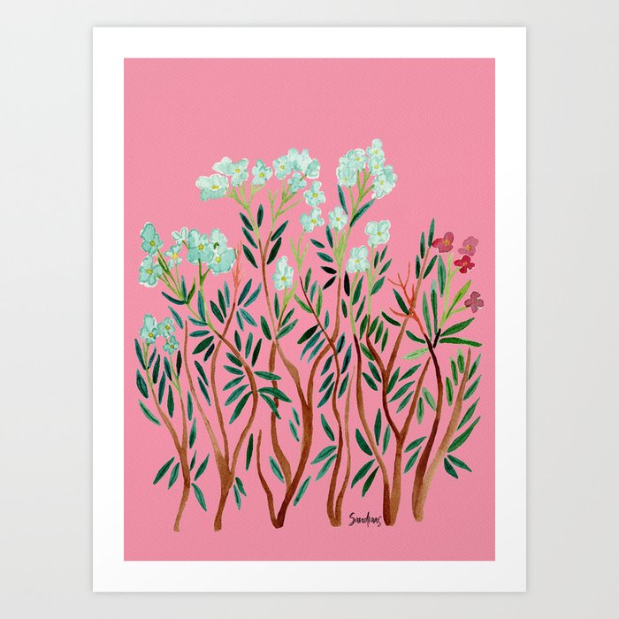 Oleander Pink background Art Print