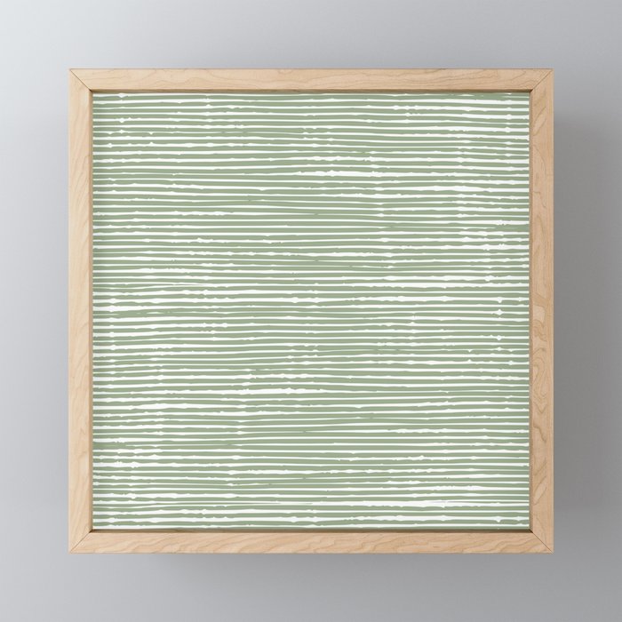 Abstract Stripes, Sage Green, Boho Wall Art Framed Mini Art Print